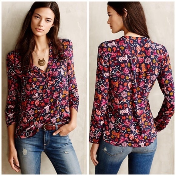 Anthropologie Tops - Anthropologie Maeve Moonflower Woodlands Henley